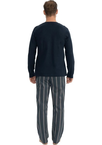 18843 Erkek Lacivert Uzun Kollu Patlı Penye Süprem Pijama Takım modelleri