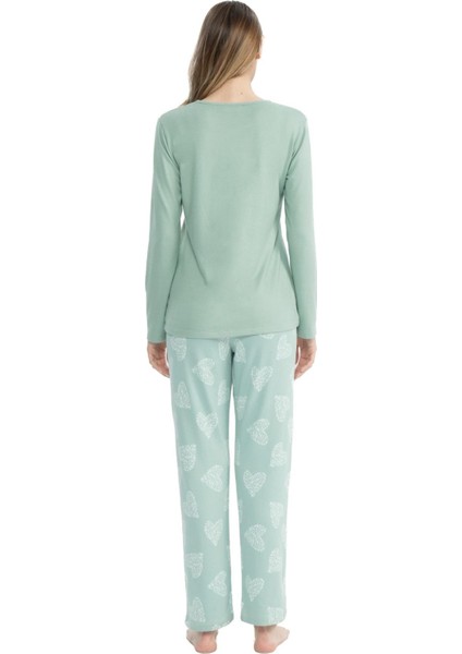 17108 Kadın Mint Uzun Kollu Yuvarlak Yaka Pijama Takım modelleri