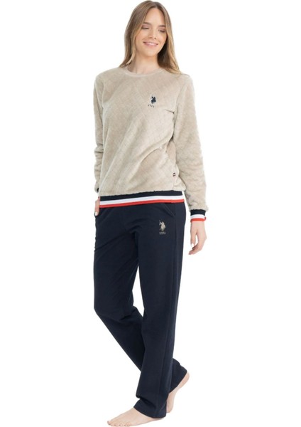 17079 Kadın Bej Uzun Kollu Yuvarlak Yaka Pijama Takım fiyatları