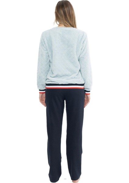 17079 Kadın Mavi Uzun Kollu Yuvarlak Yaka Pijama Takım modelleri