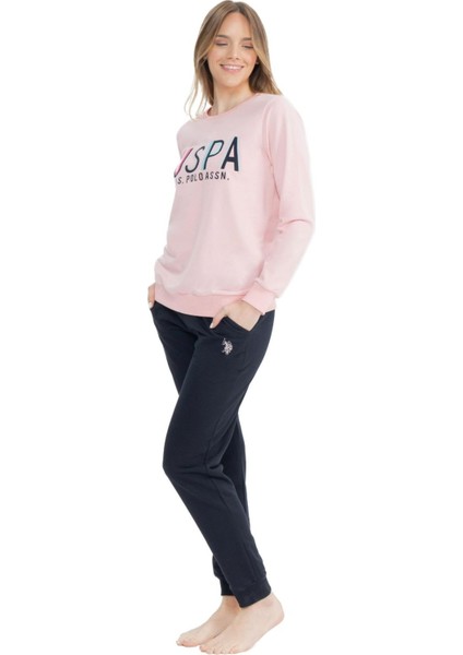 17074 Kadın Pembe Uzun Kollu Yuvarlak Yaka Pijama Takım