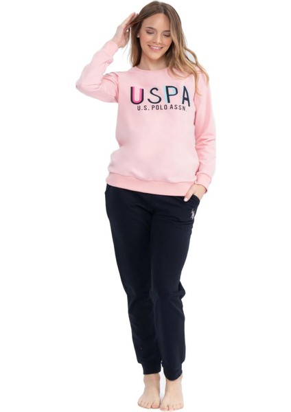 17074 Kadın Pembe Uzun Kollu Yuvarlak Yaka Pijama Takım