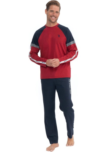 18831 Erkek Bordo Uzun Kollu Yuvarlak Yaka Penye Süprem Pijama Takım