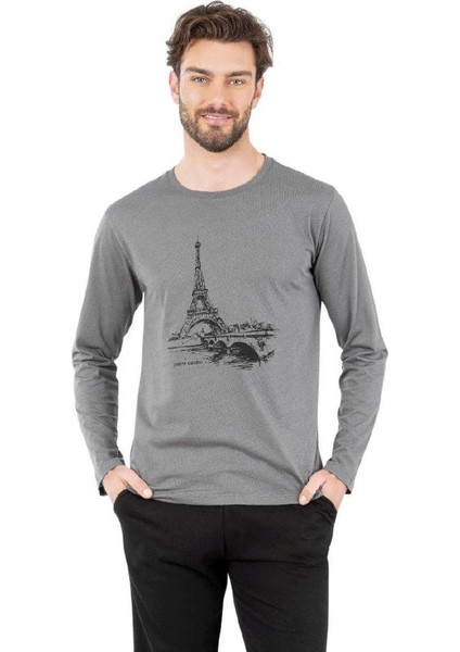 6064 Erkek Gri Uzun Kollu Yuvarlak Yakalı Pijama Takım fiyatları