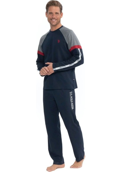 18831 Erkek Lacivert Uzun Kollu Yuvarlak Yaka Penye Süprem Pijama Takım