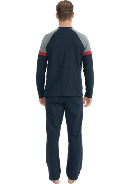 18831 Erkek Lacivert Uzun Kollu Yuvarlak Yaka Penye Süprem Pijama Takım modelleri