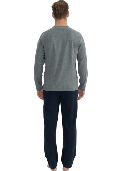 18836 Erkek Antrasit Melanj Uzun Kollu Patlı Penye Süprem Pijama Takım modelleri