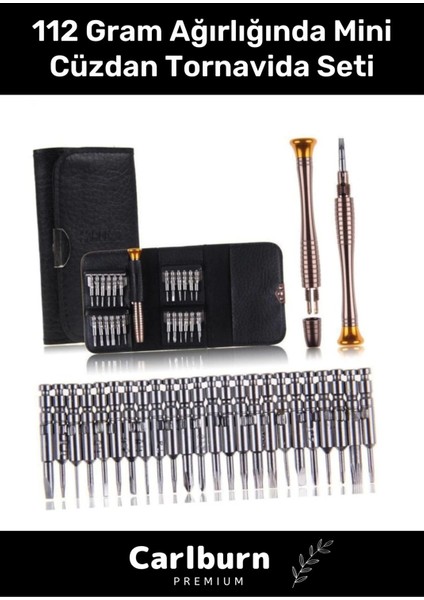 Özel Üretim 112 gr Ağırlığında Dayanıklı 24 Uçlu 1 Kalemli Hafif Mini Çıtçıtlı Cüzdan Tornavida Seti