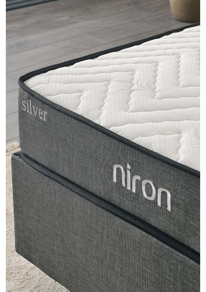 Silver Çift Kişilik Yatak Seti 150 x 200 cm Full Ortopedik Sert Yatak Kaydırmaz Kumaş Kaplı Metal Baza ve Başlık Takımı fırsatları