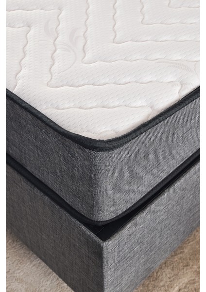 Silver Çift Kişilik Yatak Seti 150 x 200 cm Full Ortopedik Sert Yatak Kaydırmaz Kumaş Kaplı Metal Baza ve Başlık Takımı