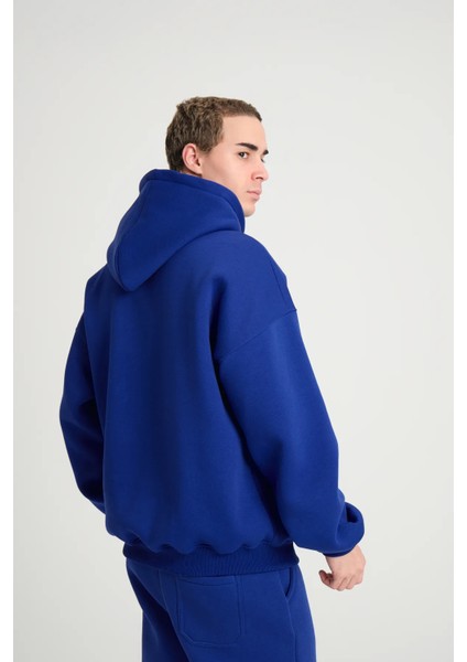 Unisex Saks Mavi Oversize Kapüşonlu Içi Polarlı 3 Iplik Basic Pamuklu Sweatshirt Hoodie modelleri