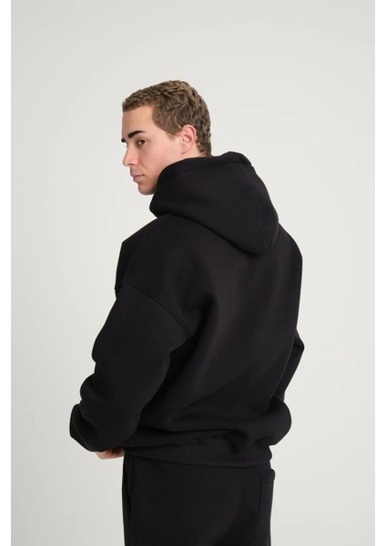 3 Rope Erkek Oversize Basic Kapüşonlu Içi Polarlı 3 Iplik Sweatshirt