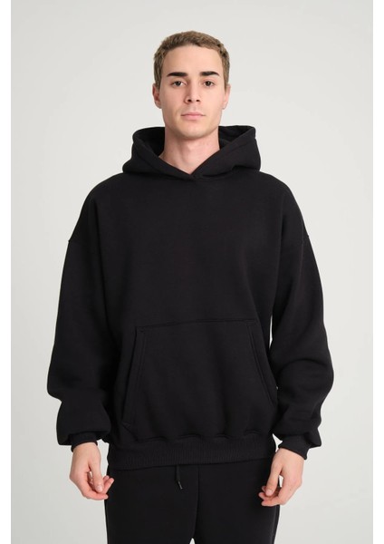 3 Rope Erkek Oversize Basic Kapüşonlu Içi Polarlı 3 Iplik Sweatshirt