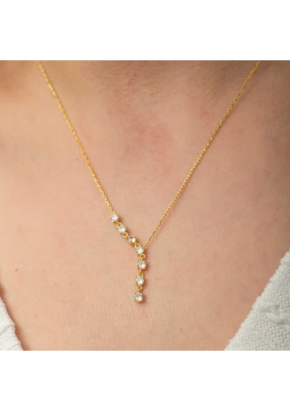 Gümüş Zirkon Sıra Taşlı Gold Kadın Kolye fiyatları