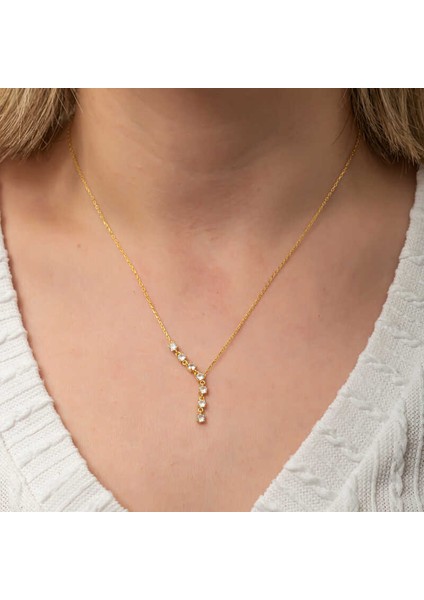 Gümüş Zirkon Sıra Taşlı Gold Kadın Kolye modelleri