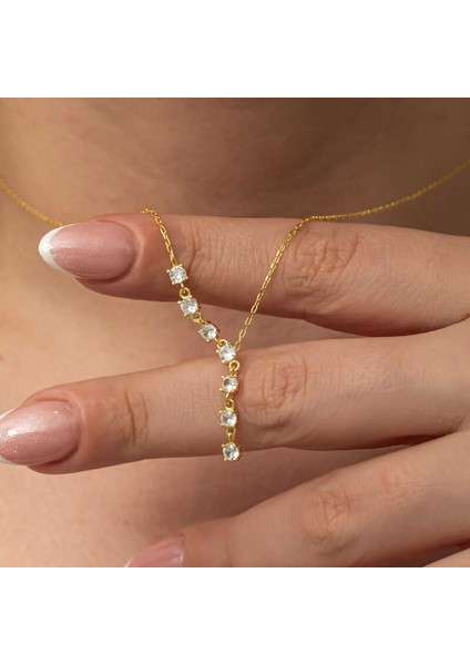 Gümüş Zirkon Sıra Taşlı Gold Kadın Kolye indirimleri