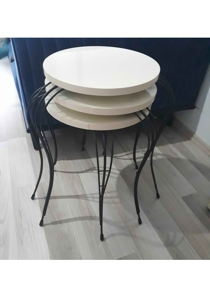 Siyah Renk Lükens Model Metal Ayaklı 3 Lü Zigon Sehpa
