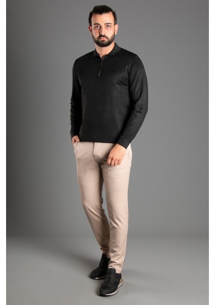 Erkek Siyah Polo Yaka Fermuarlı Triko Kazak fiyatları