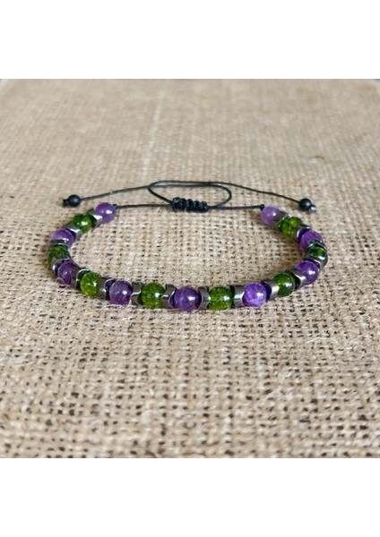 Zebercet Ametist ve Hematit Doğal Taş Bileklik