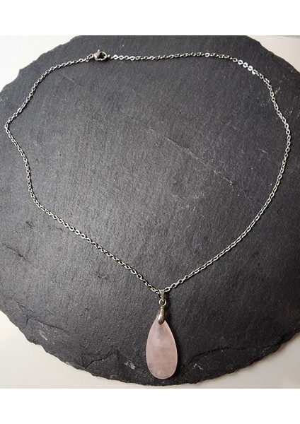 Pembe Kuvars Orjinal Doğal Taş Kadın Kolye