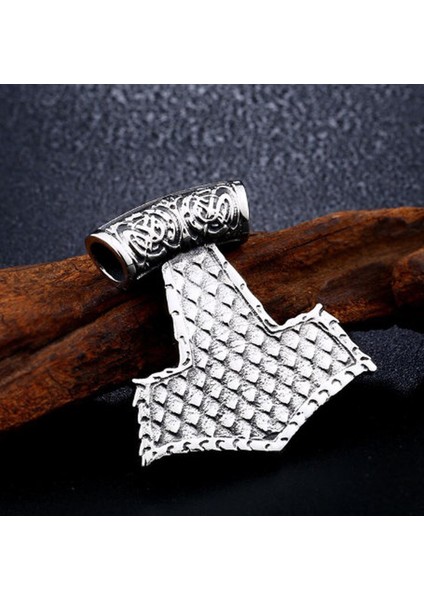 Paslanmaz Çelik Gümüş Renk Kabartma Desenler Viking Thor Kolye / Ekstra Zincir Hediyeli fırsatları