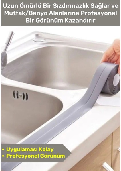 Premium Su Geçirmez Sızdırmaz Dayanıklı Pvc Yağ Kenar Küf Önleyici 3.2m Gri Izolasyon Bant 2 Adet indirimleri