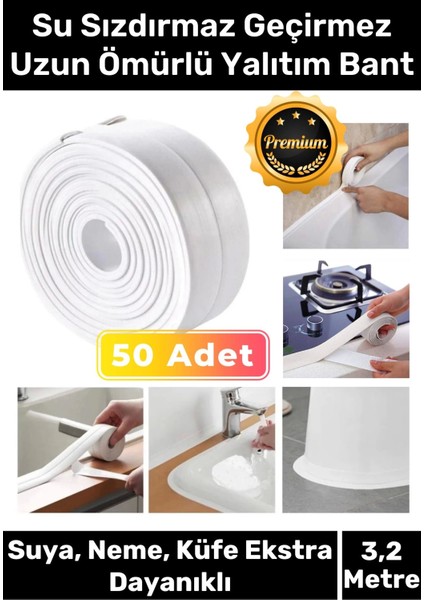 Premium Su Geçirmez Sızdırmaz Dayanıklı Lavabo Pvc Kenar Küf Önleyici 3.2m 50 Adet Izolasyon Bant