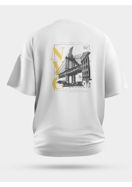 Oversize Nyc Brooklyn 92 Baskılı Unisex Tişört