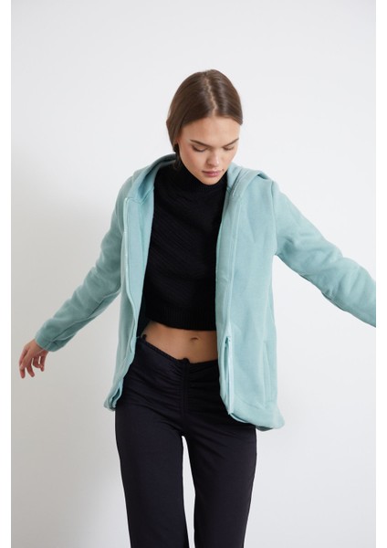 Şardonlu 3 Iplik Uzun Kol Kapüşonlu Fermuarlı Kadın Sweatshirt modelleri