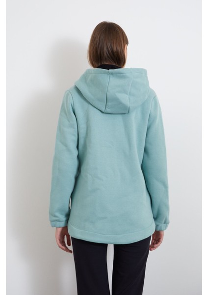 Şardonlu 3 Iplik Uzun Kol Kapüşonlu Fermuarlı Kadın Sweatshirt indirimleri