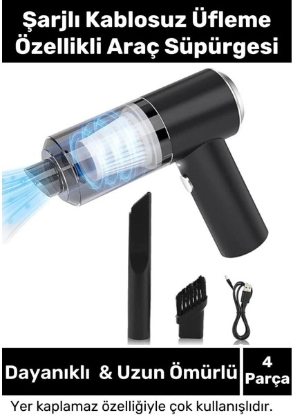 Premium 9000PA Çekiş 4000MAH Pil Otomatik Aydınlatmalı Taşınabilir Katlanabilir Akülü Araç Süpürgesi