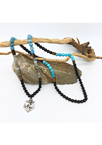 108 Taşlı Gemi Çapalı Mala Kolyesi