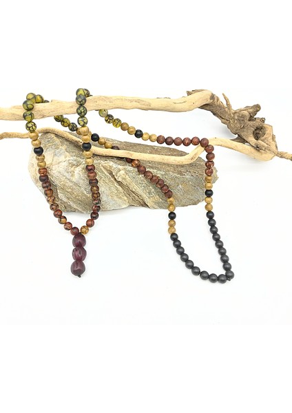 108 Taşlı Andız Ağacı Uçlu Mala Kolye