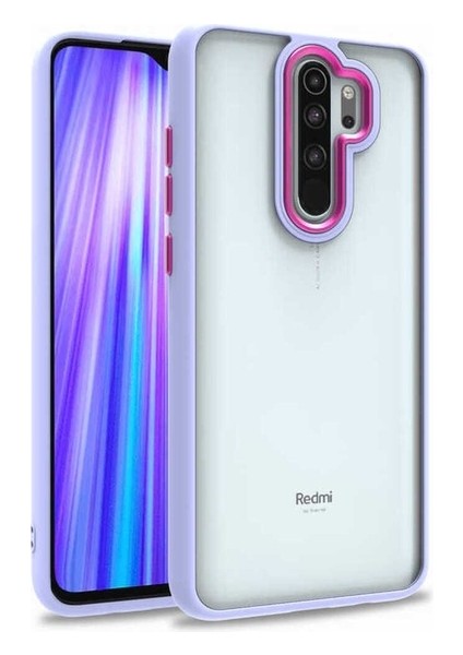 Xiaomi Redmi Note 8 Pro Uyumlu Kılıf Sert Silikon Renkli Şerit Tasarımlı Parlak Flora Kapak, Lila