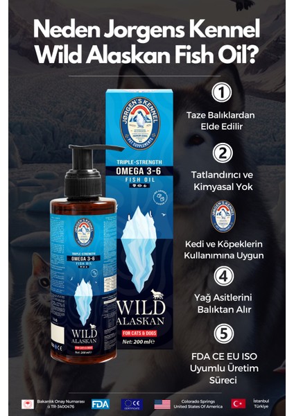 Kedi ve Köpek Için Doğal Omega 3-6 Wild Alaskan Triple Strength Balık Yağı I Fish Oil