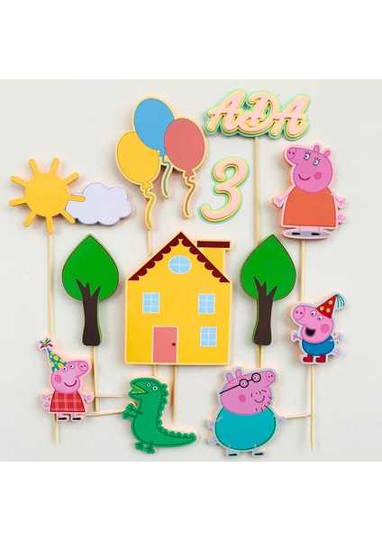 Cake Topper Peppa Pig Temalı Kız Çocuk Doğum Günü Süsü Seti Kişiye Özel Peppa Pig Pasta Süsü Seti Parti Malzemesi