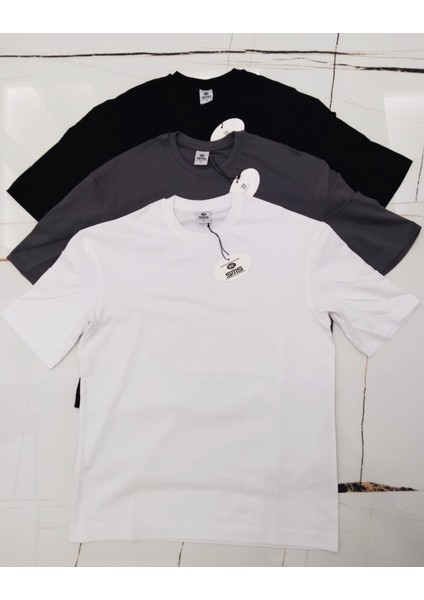 Buticoo 3 Lü Siyah-Beyaz-Gri Erkek Oversize Pamuklu Basic Tişört