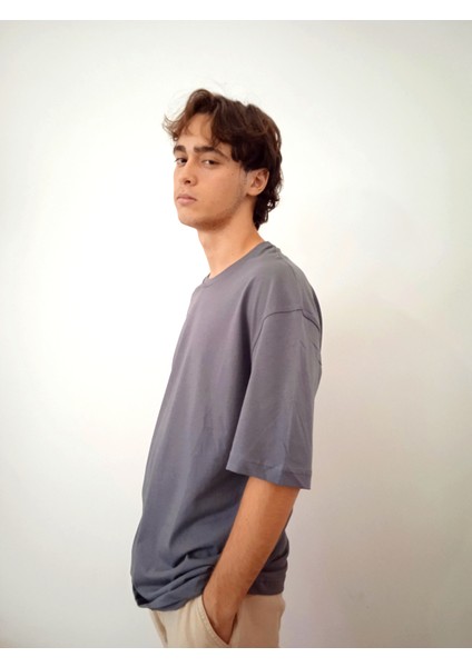 Erkek Oversize Pamuklu Nefes Alabilen Basic Gri Tişört fiyatları