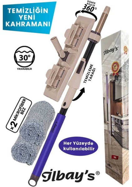 Teleskopik mikrofiber ultra mop seti, 360° döner başlık, tüm yüzeyler için, özel kutuda