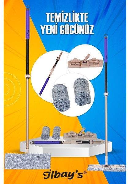 Teleskopik mikrofiber ultra mop seti, 360° döner başlık, tüm yüzeyler için, özel kutuda fiyatları