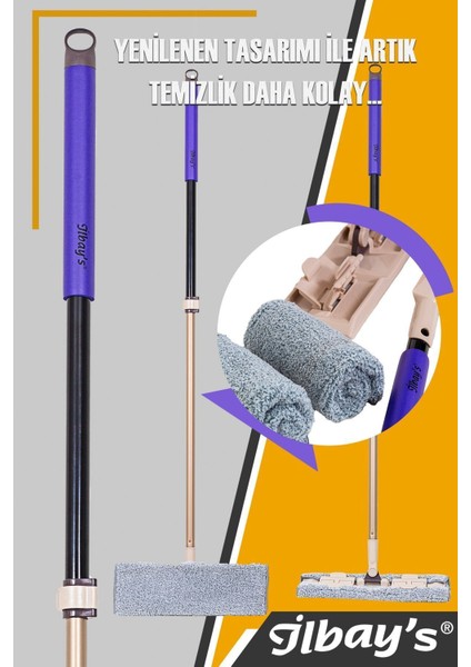 Teleskopik mikrofiber ultra mop seti, 360° döner başlık, tüm yüzeyler için, özel kutuda modelleri