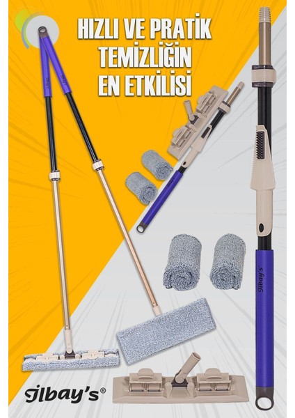 Teleskopik mikrofiber ultra mop seti, 360° döner başlık, tüm yüzeyler için, özel kutuda fırsatları