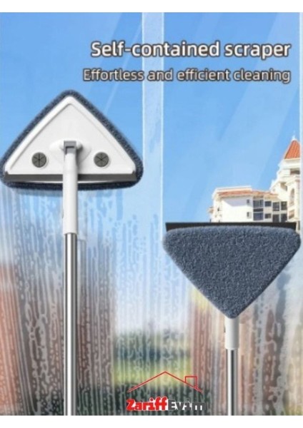 Üçgen cam silme seti, duvar ve yüzey temizlik aparatı, 3 sopa ve bez ile kolay temizlik