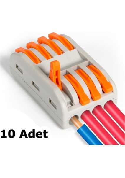 Kablo Ekleme Aparatı Konnektör - 4 Lü Aç Kapa Kilitli Kablo Birleştirici Klemens - 10 Adet