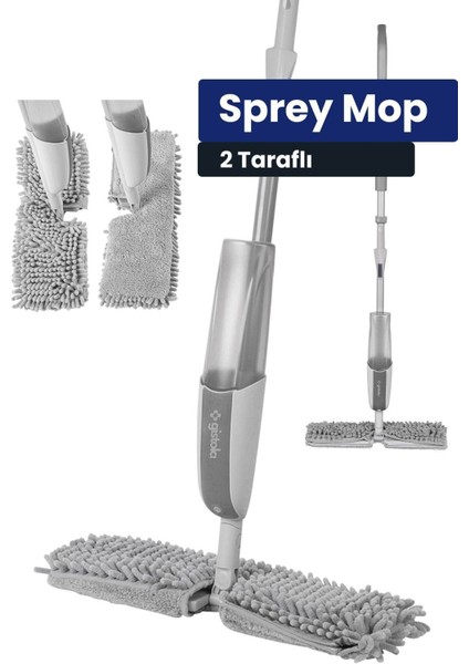 Çift Taraflı Sprey Mop Seti, Beyaz Renkli, Pratik Temizlik Aracı
