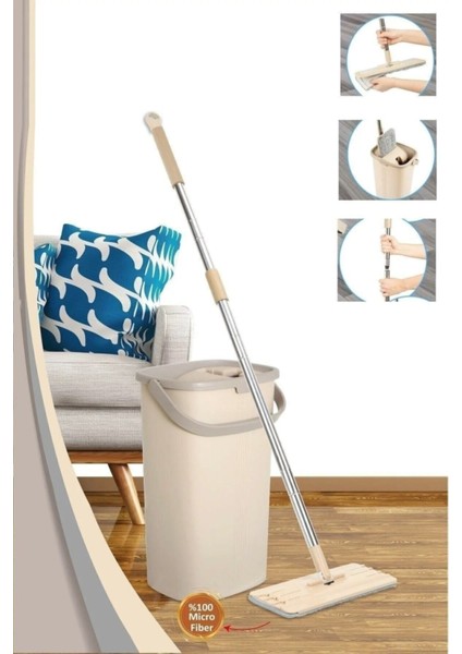 Pratik Temizlik Kova Seti ve Spin Mop, 5 Bezli Çok Amaçlı Temizlik Seti