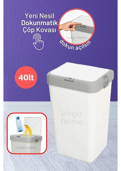 Tekno Trust Dokunmatik Kapaklı Çöp Kovası Tekli Kirli Sepeti Tekli Çamaşır Sepeti Tekli Çöp Kovası (40LT)