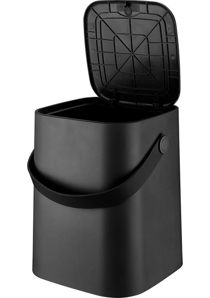 Yeni Nesil Akıllı Kapak Deri Kulplu Tezgah Üstü Mutfak Çöp Kovası 8 Litre Siyah