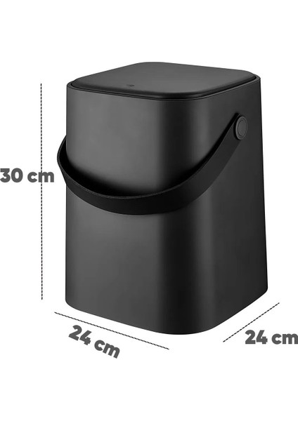 Yeni Nesil Akıllı Kapak Deri Kulplu Tezgah Üstü Mutfak Çöp Kovası 8 Litre Siyah