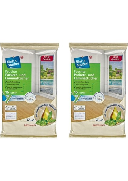 Rossmann Doğal Jojoba Yağı Içerikli Parke ve Lamine Yüzeyler Için Islak Yer Bezleri 16 Lı * 2 Adet